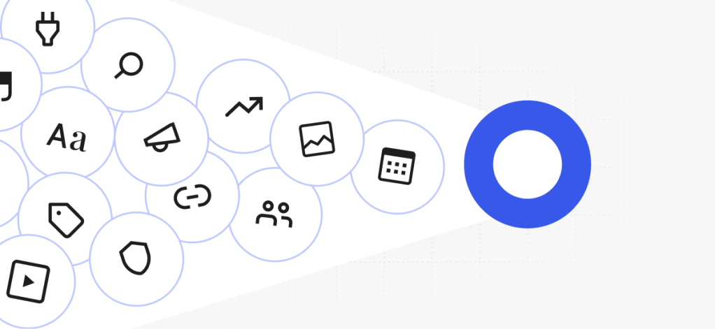 Metric and content icons funneling into one highlighted ring, narrowing affiliate marketing metrics down to what matters.